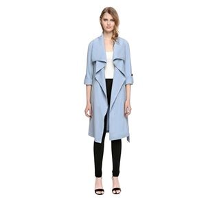 La Charme U Light Blue Draped Trench Coat